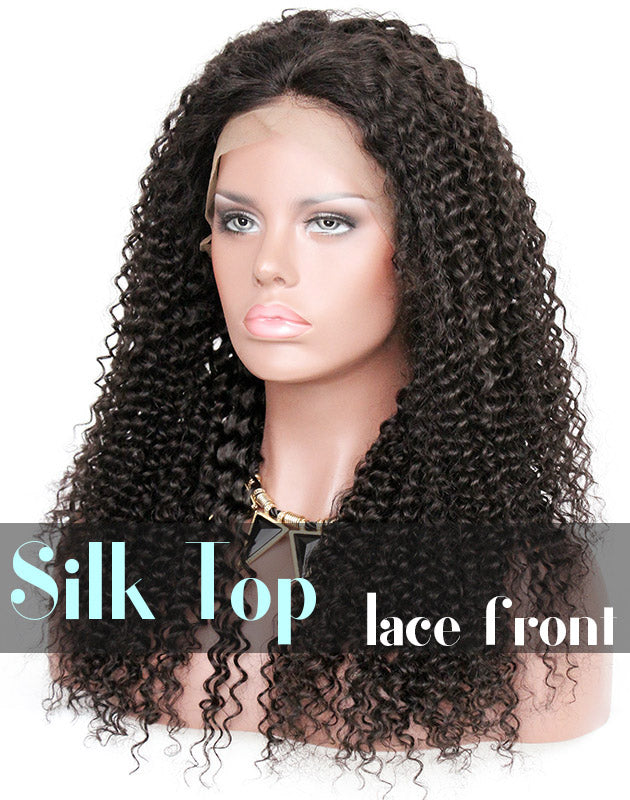 Glueless Silk Top Lace Front Wig: Kinky Curl Pre-plucked Hairline